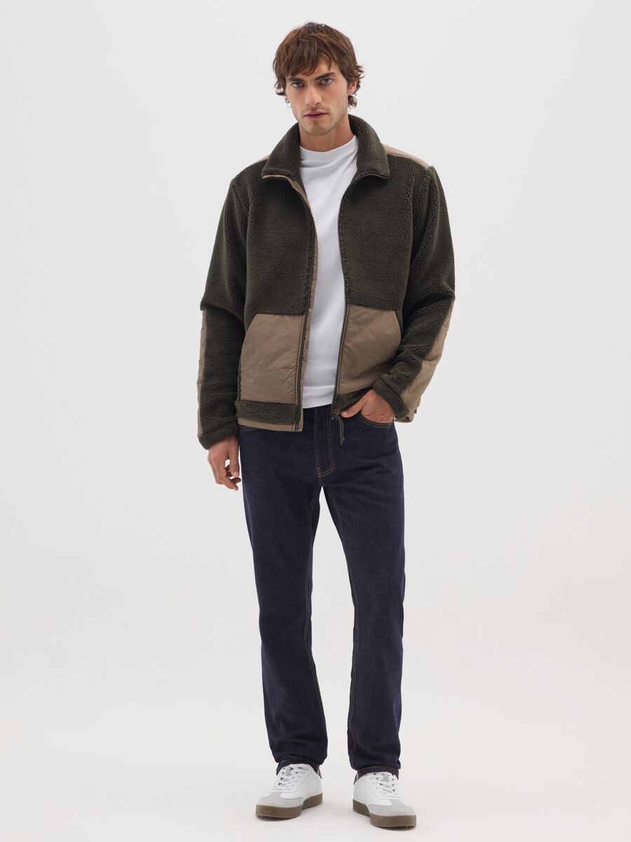 Green sweatshirt with high collar and regular fit pockets with zip_1