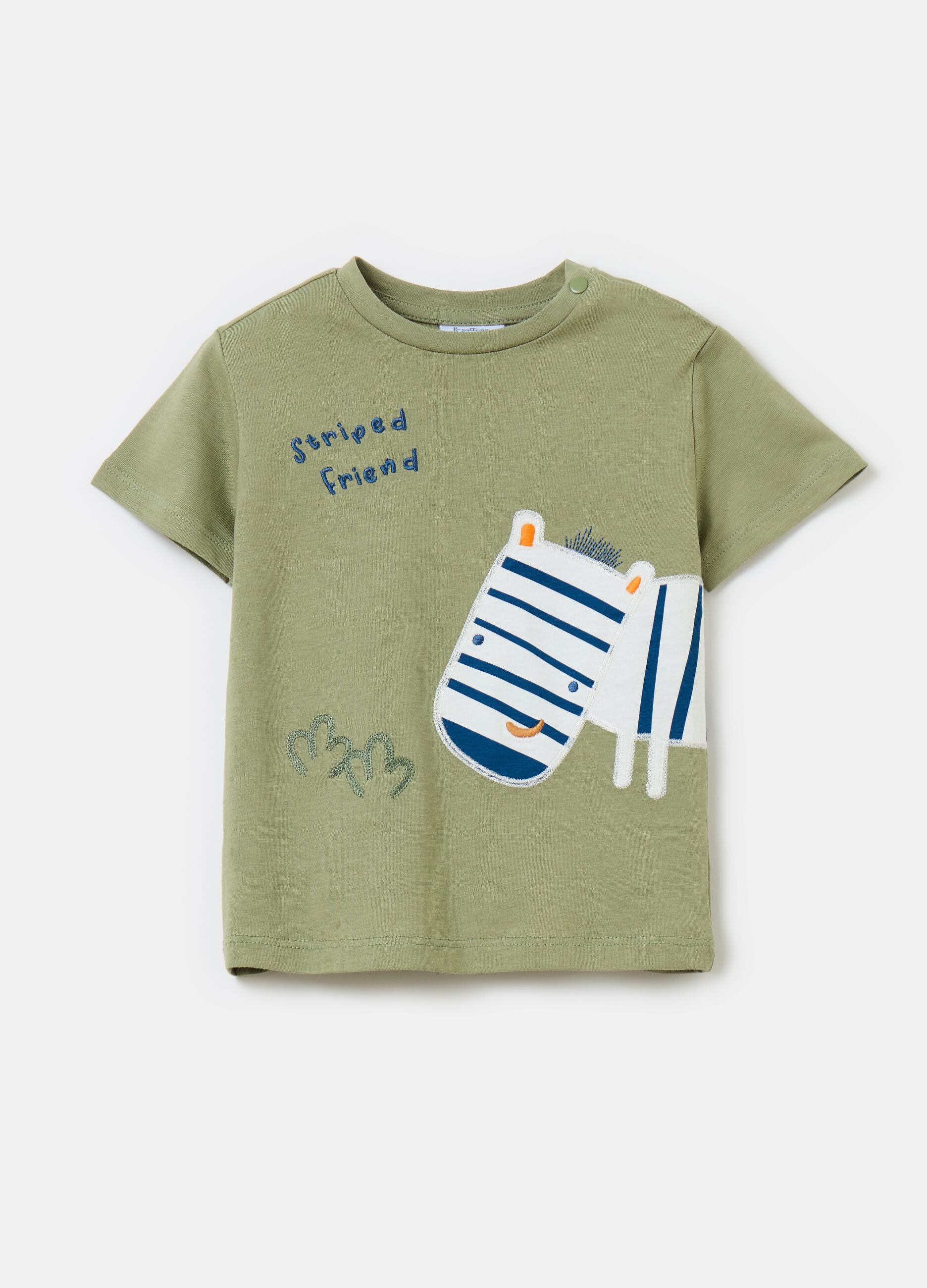 T-shirt in cotone con ricamo e patch zebra