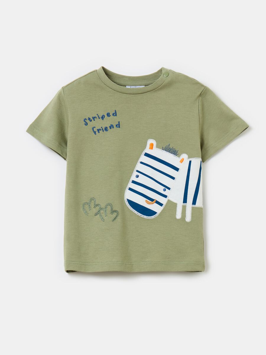 T-shirt in cotone con ricamo e patch zebra_0
