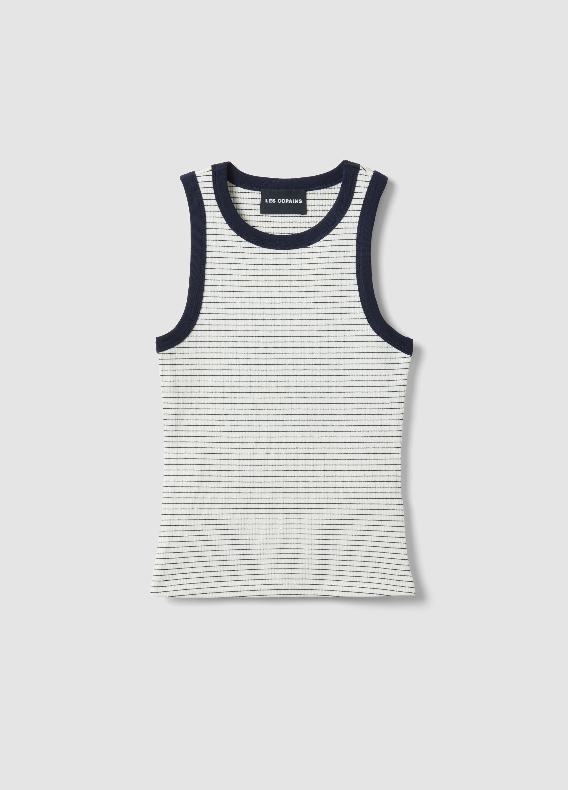 Wei&szlig;es Tanktop aus elastischer Viskose im Regular Fit mit blauen Details