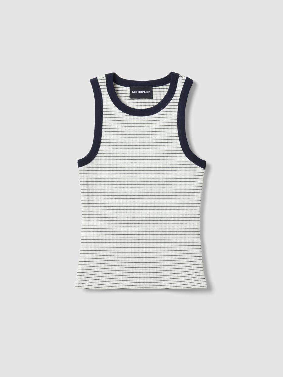 Wei&szlig;es Tanktop aus elastischer Viskose im Regular Fit mit blauen Details_4