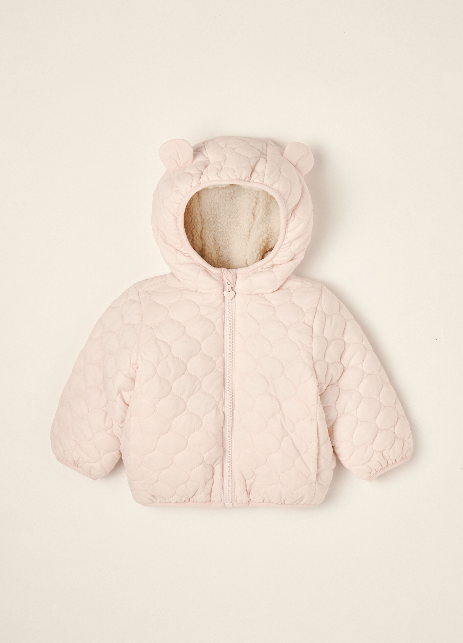 Pink quilted hooded jacket with little ears