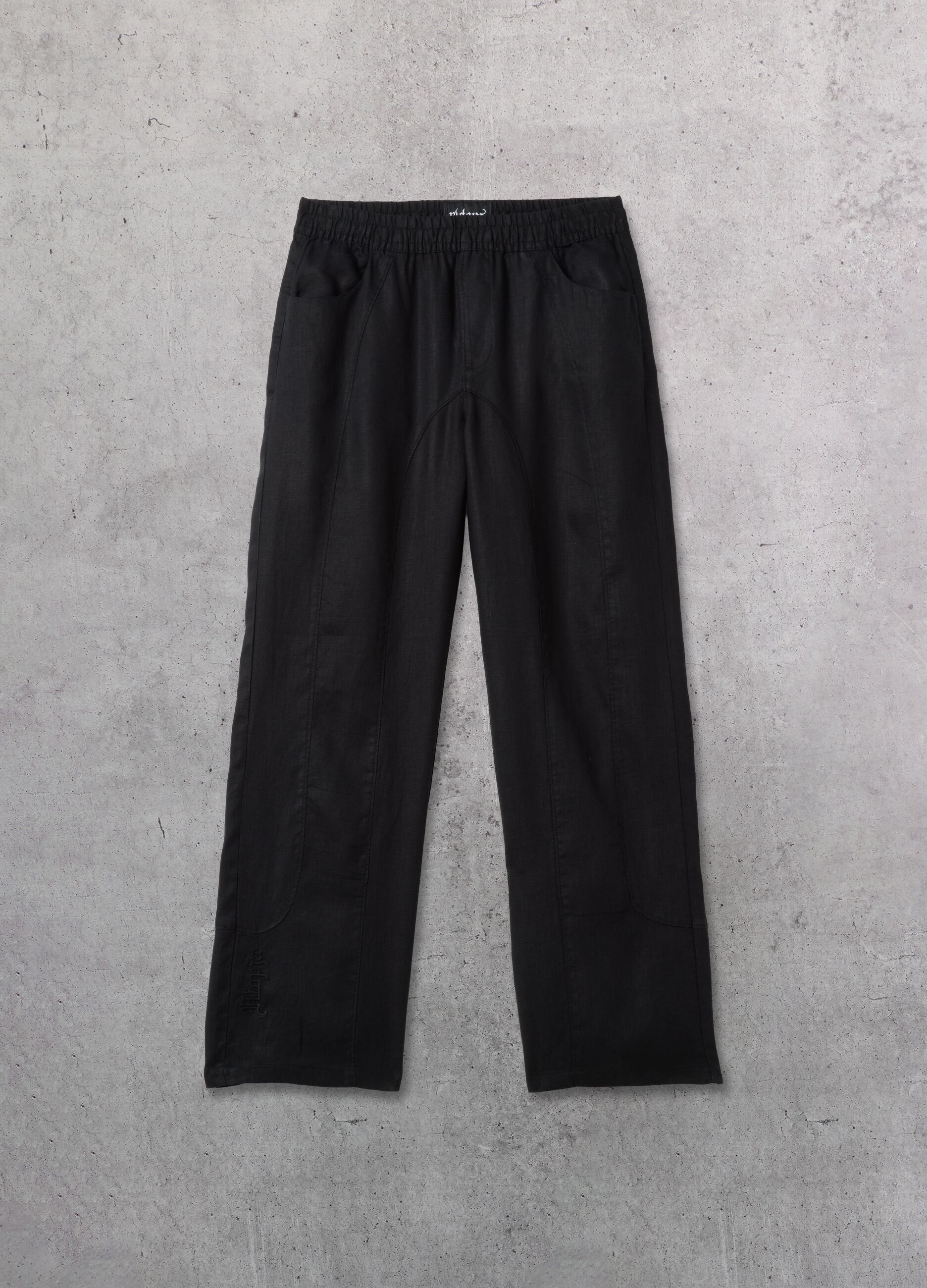 100% Linen Wide-Leg Trousers Black