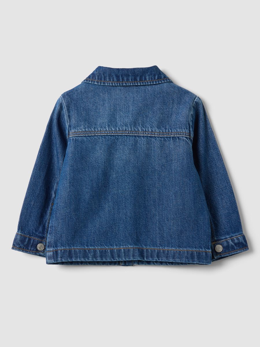 Shacket blu in puro cotone denim con bottoni a pressione_1