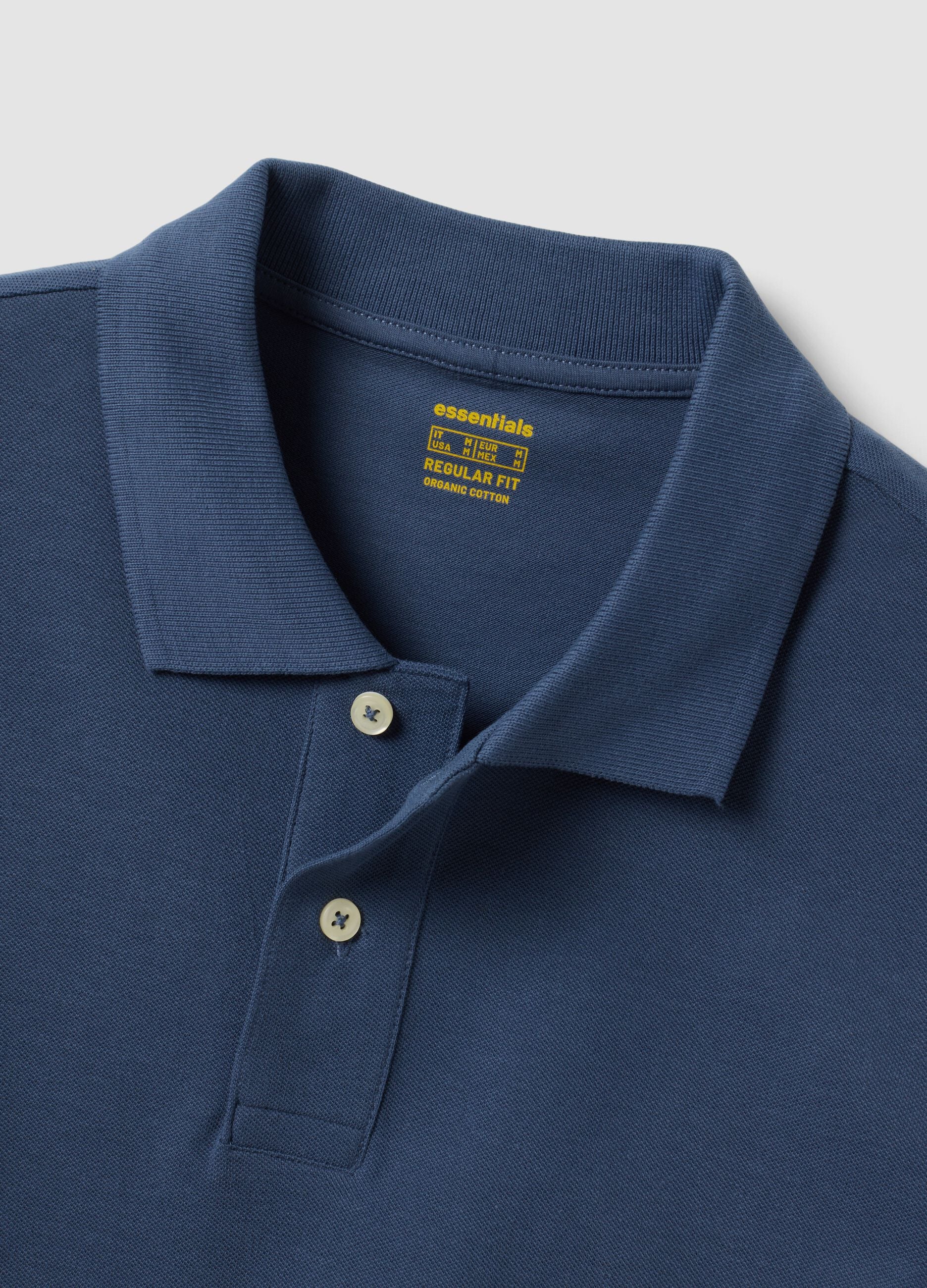 Blue long-sleeve regular-fit polo in organic cotton piqu&eacute;