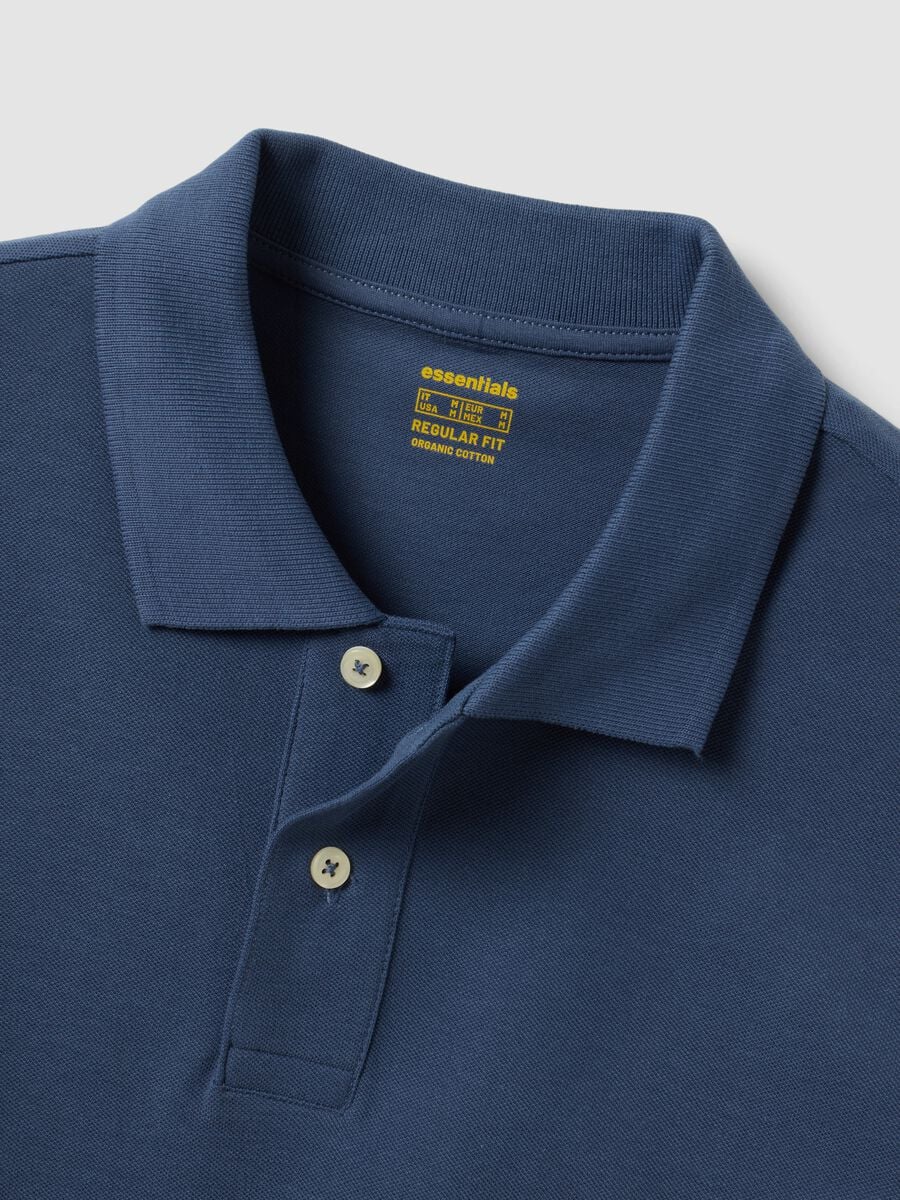 Blue long-sleeve organic cotton piqu&eacute; polo shirt, regular fit_5
