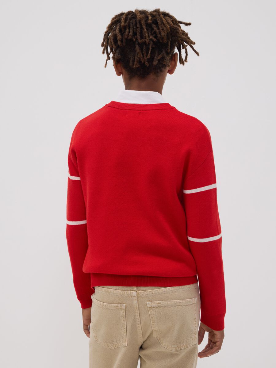 Maglione rosso in misto cotone jacquard girocollo_2