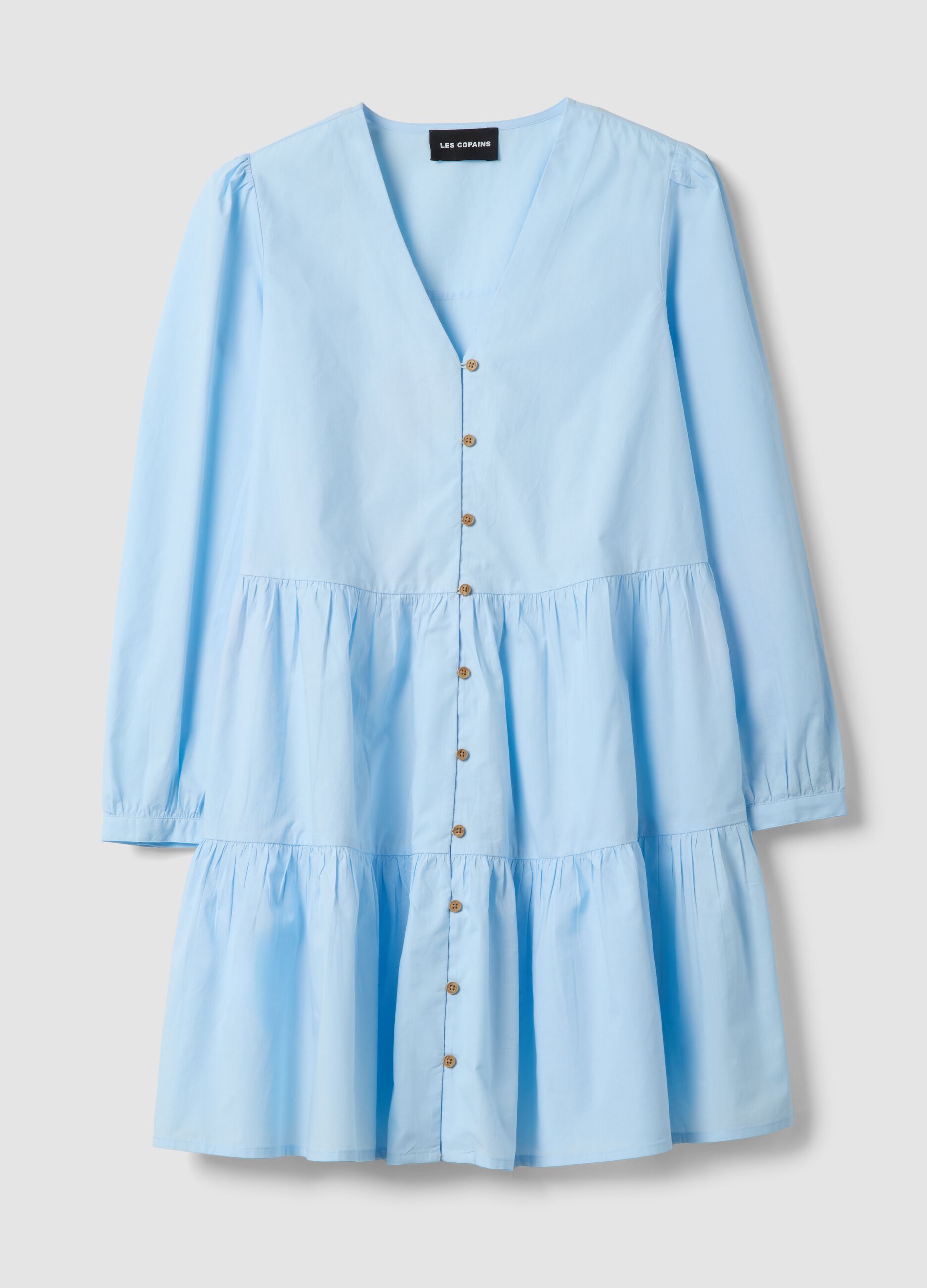 Blaues Baumwollkleid mit tiefem V-Ausschnitt, regular fit