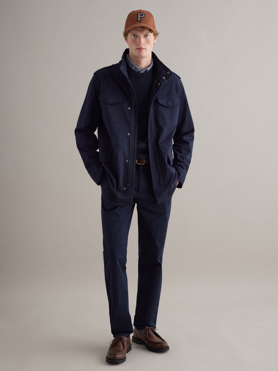 Blue cotton parka jacket regular fit with pockets and zip_1