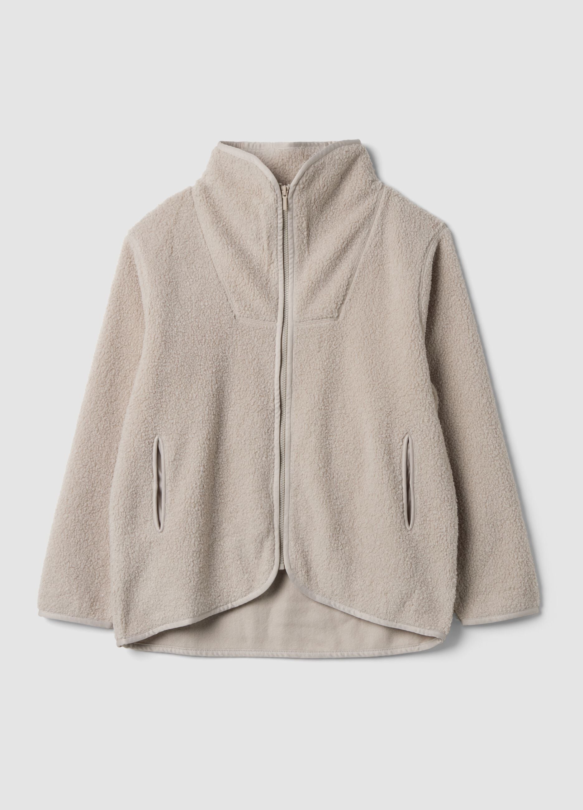 Beige crew-neck sweatshirt with zip