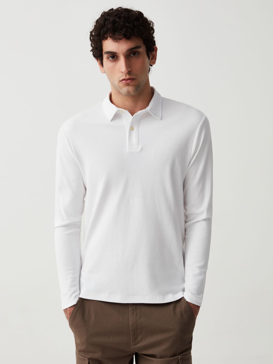 Long-sleeved cotton polo shirt_0