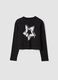 Black organic cotton T-shirt with ribbed neckline for girls_3