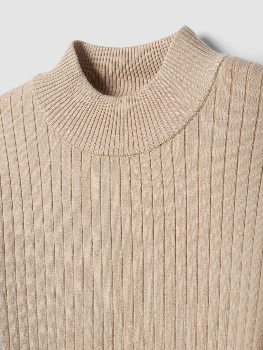 Beige ribbed viscose-blend top with high neck_5