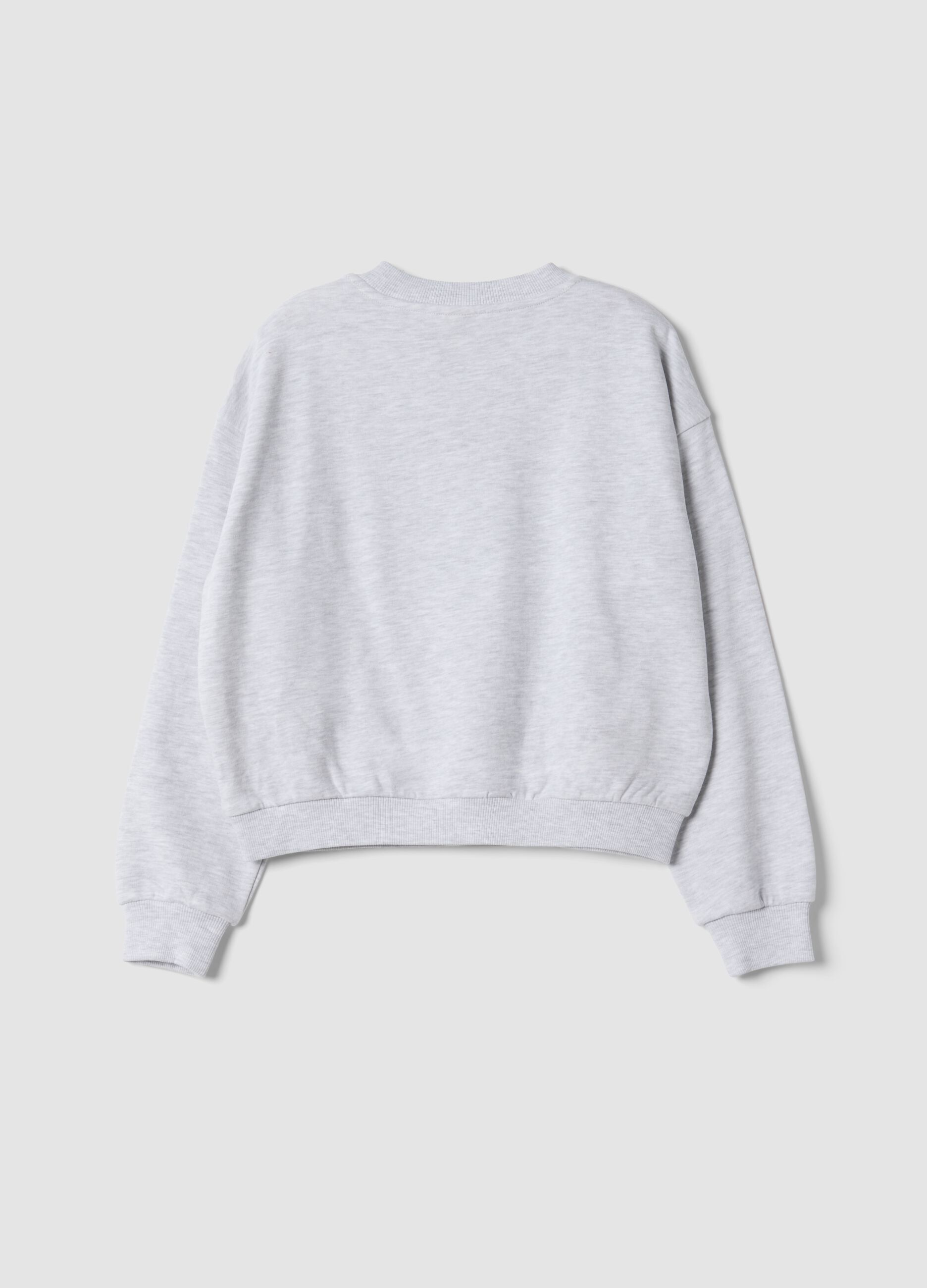 Sweatshirt cinzenta em mistura de algod&atilde;o com gola canelada e estampado Lilo & Stitch