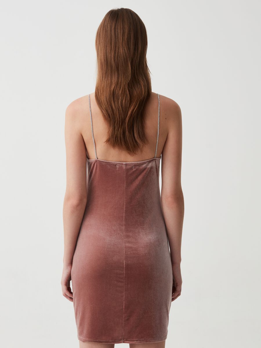 Short dress in velvet with diamanté shoulder straps_2