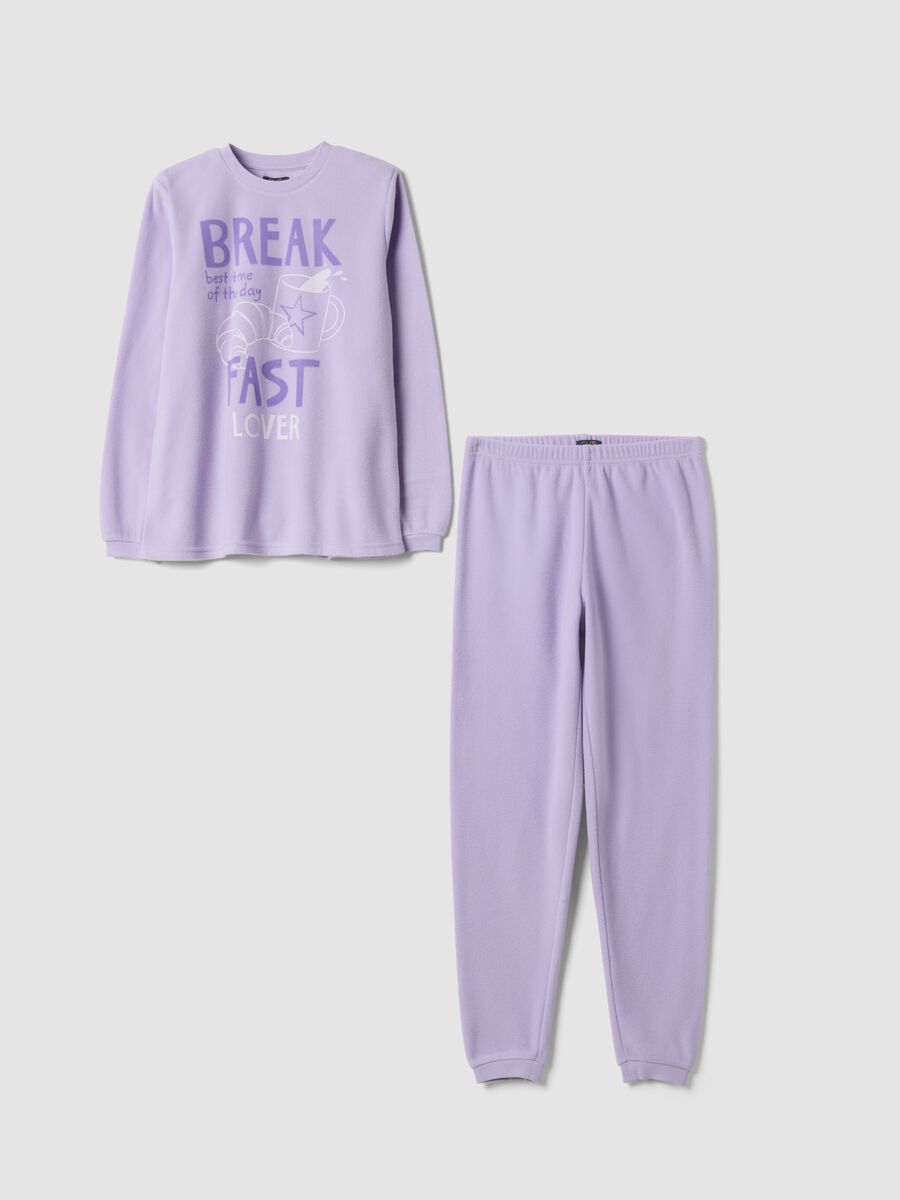 Purple fleece crew-neck pyjamas with long trousers, regular fit_0