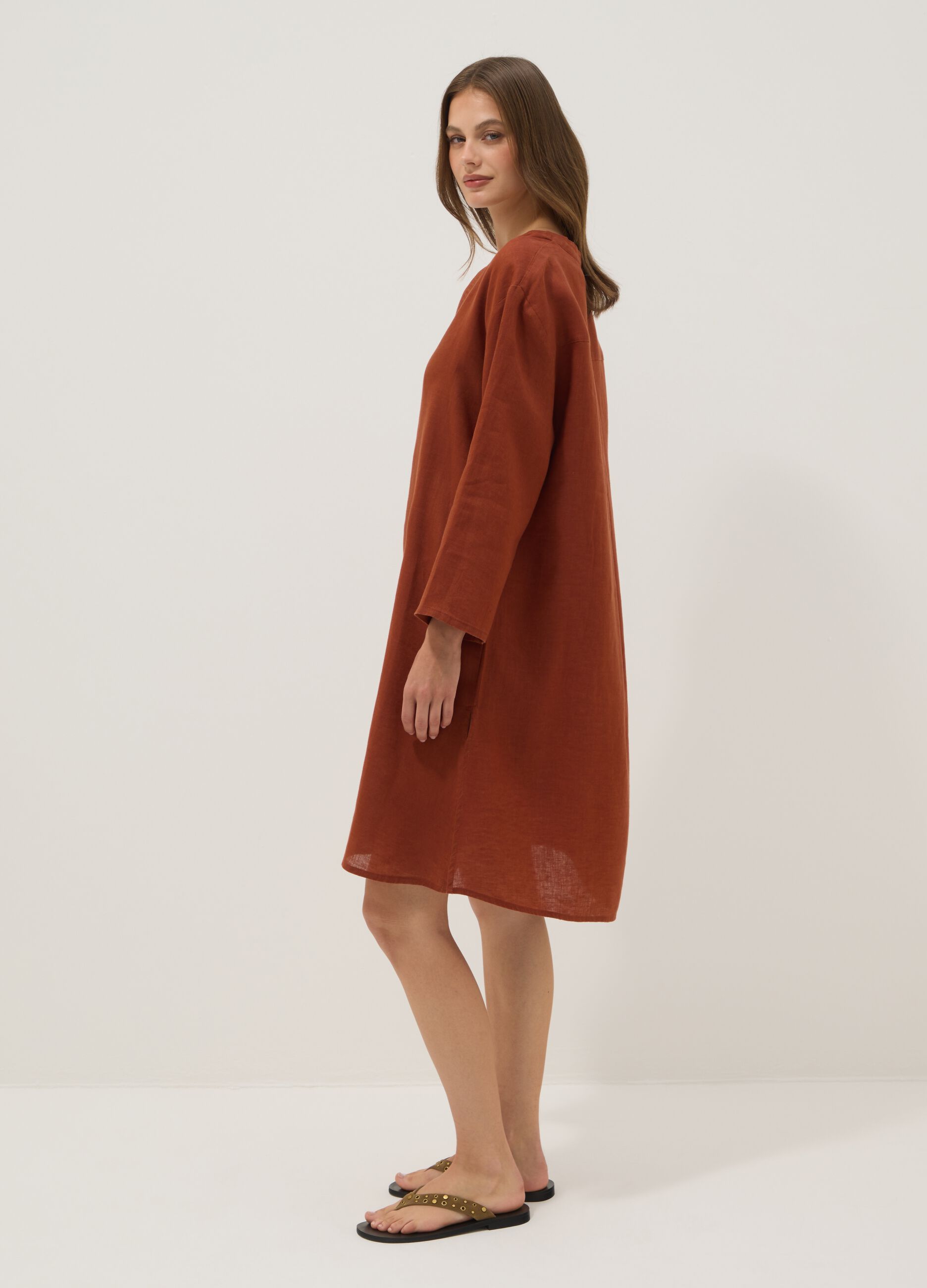 Brown pure linen kaftan