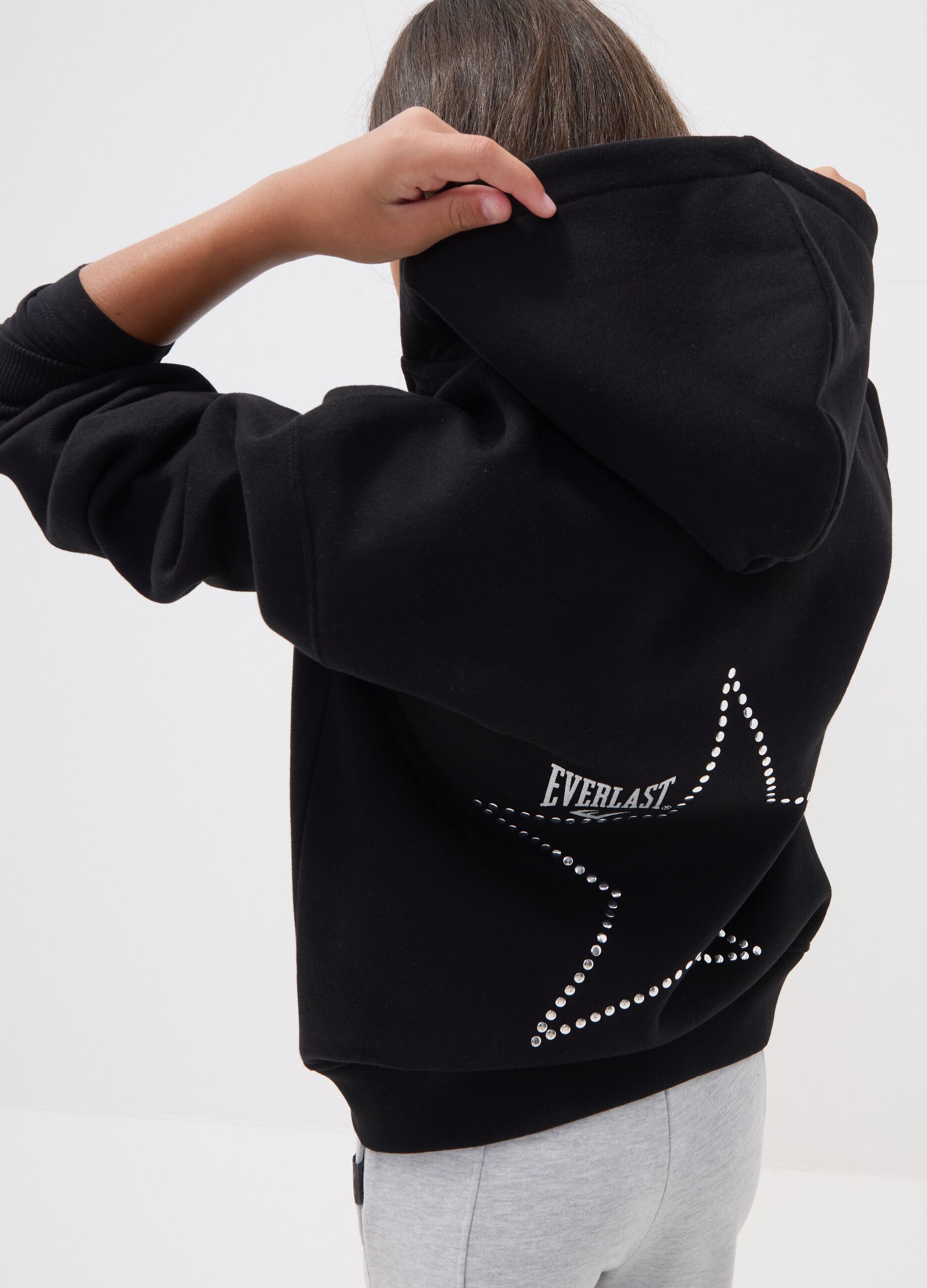 Girls&rsquo; black cotton-blend zip hoodie, regular fit