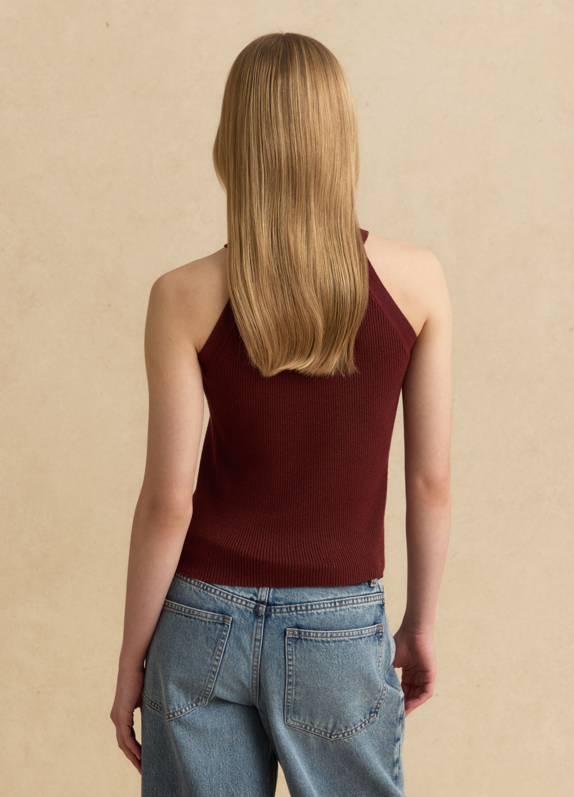 Fitted red viscose blend tank top