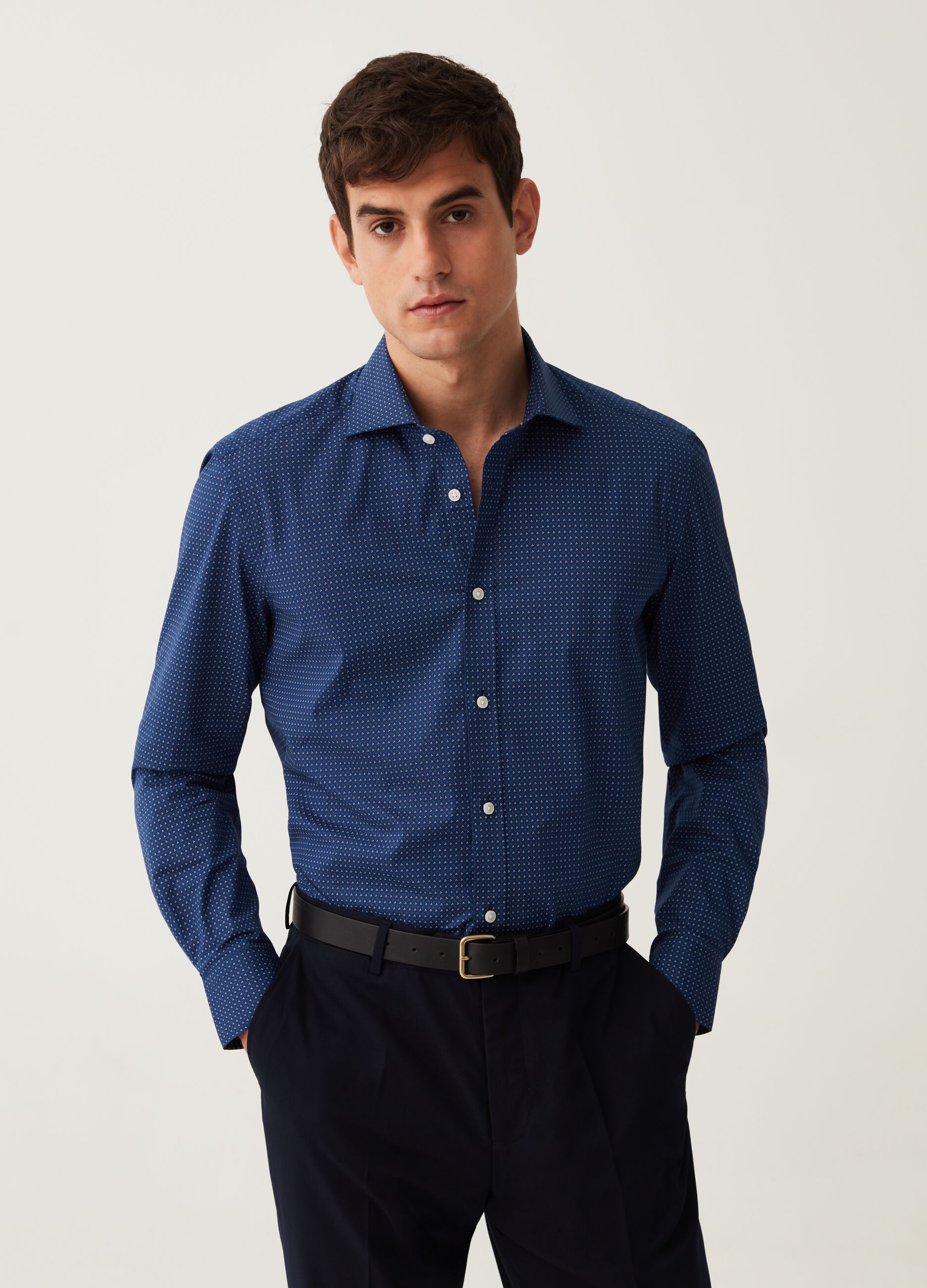 Slim-fit shirt with micro pattern_0