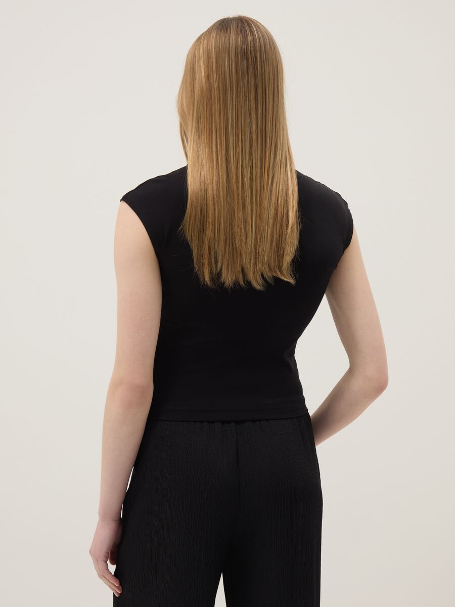 Black stretch cotton fitted tank top_2