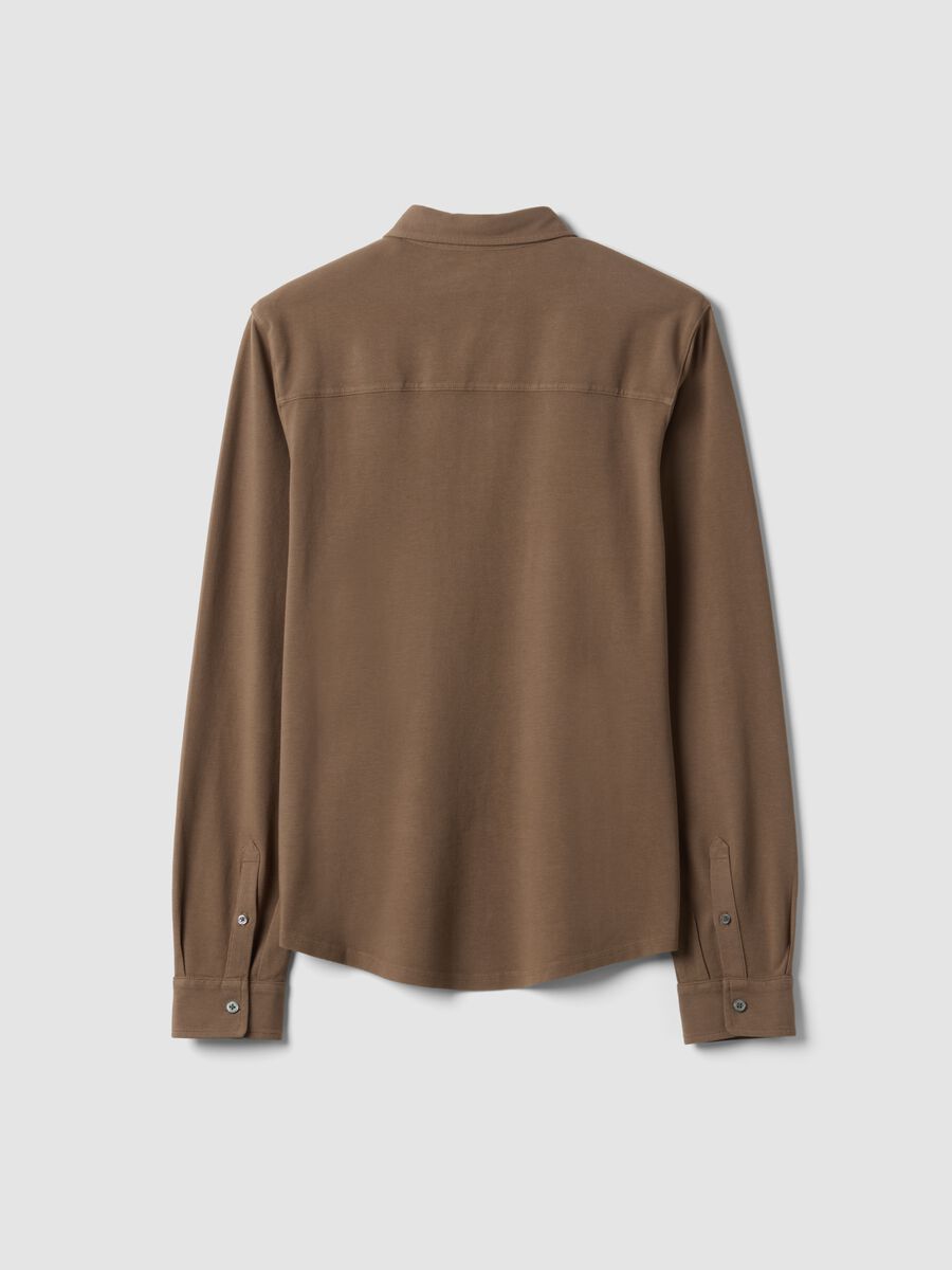 Brown pure cotton long-sleeve piqu&eacute; polo, regular fit_2
