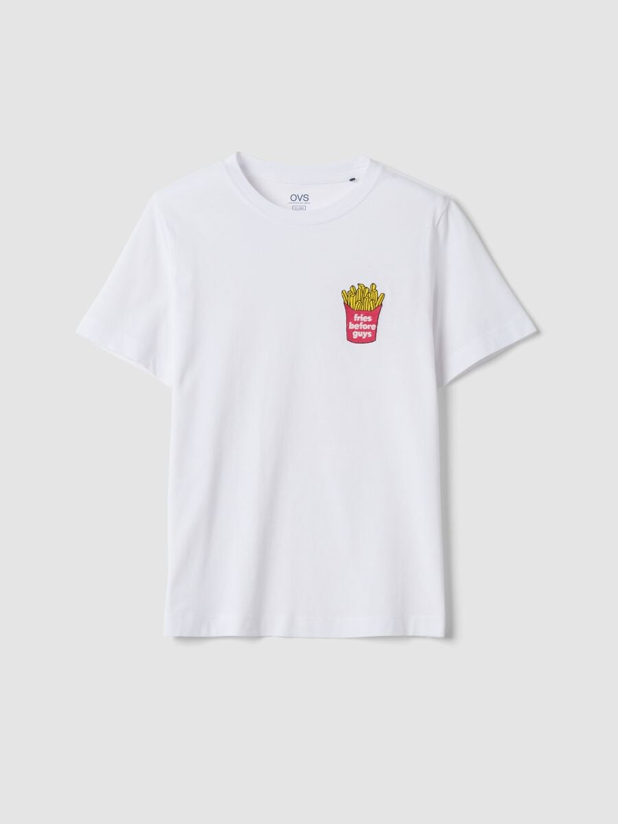 White pure cotton T-shirt with embroidery_4