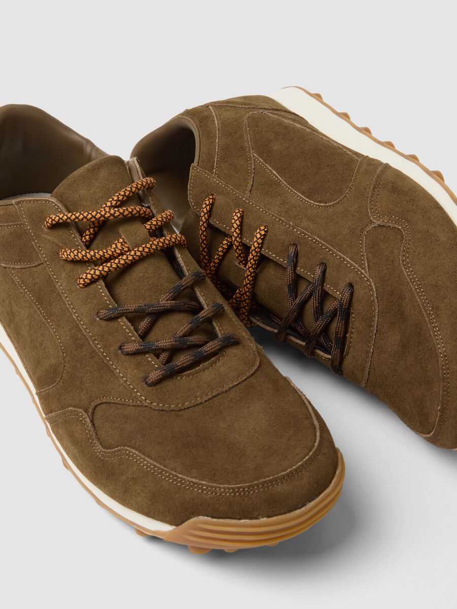 Brown genuine leather lace-up trainers_2