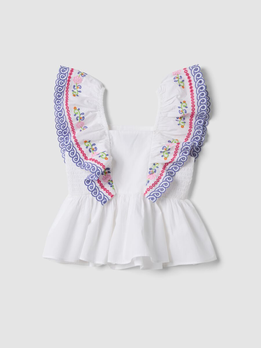 White pure cotton tank top with embroidered ruffle sleeves_1