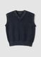 Blue cropped pure cotton vest with deep V-neck_4