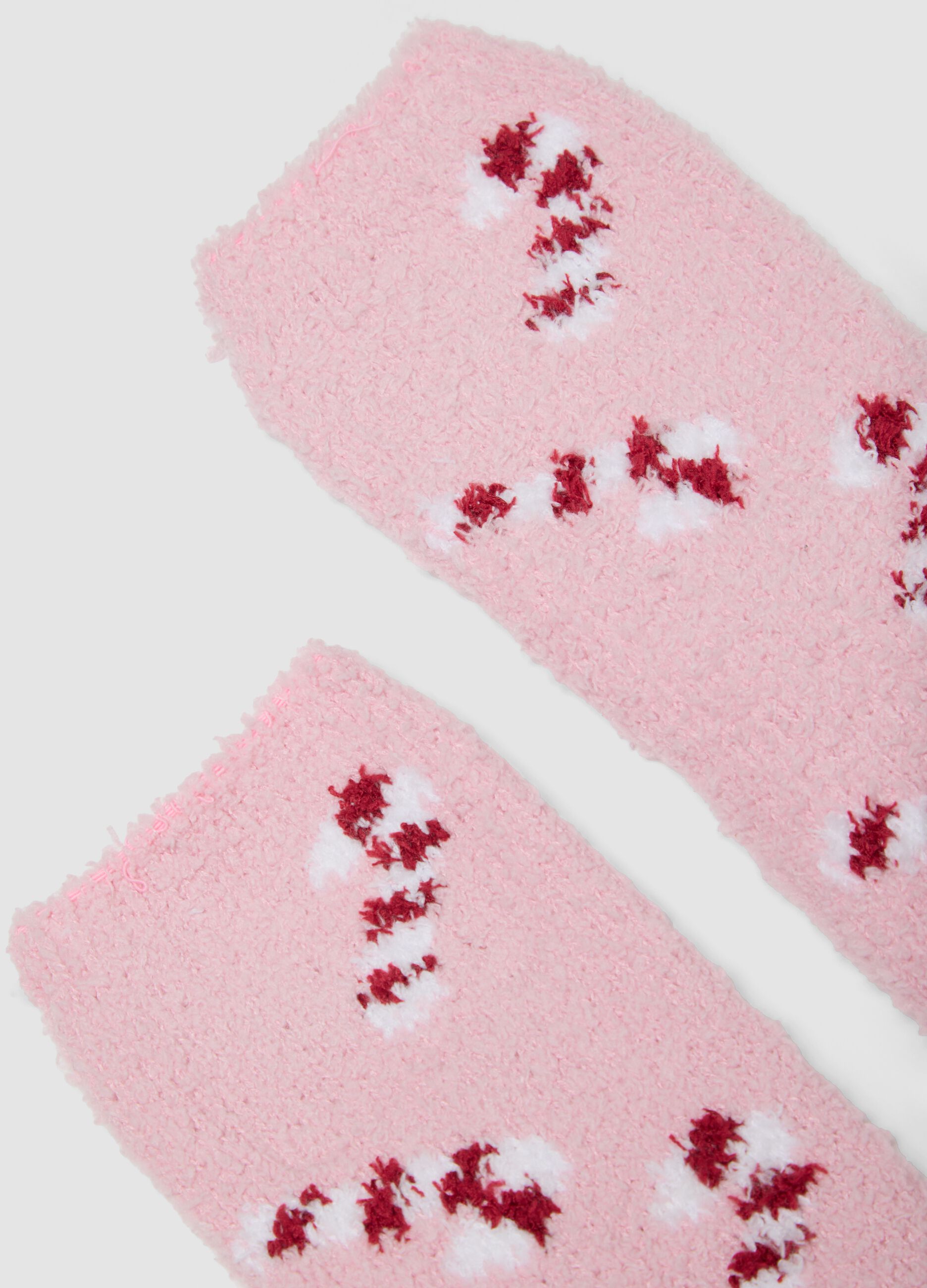 Light pink stretch-fabric socks with festive Christmas pattern