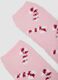 Light pink stretch-fabric socks with festive Christmas pattern_1