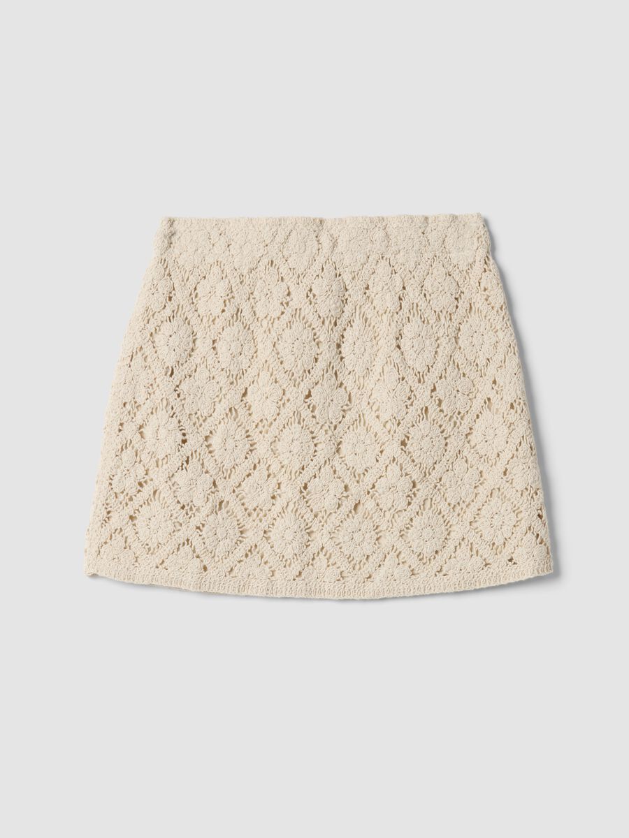 Beige cotton-blend mini skirt with floral lace_4
