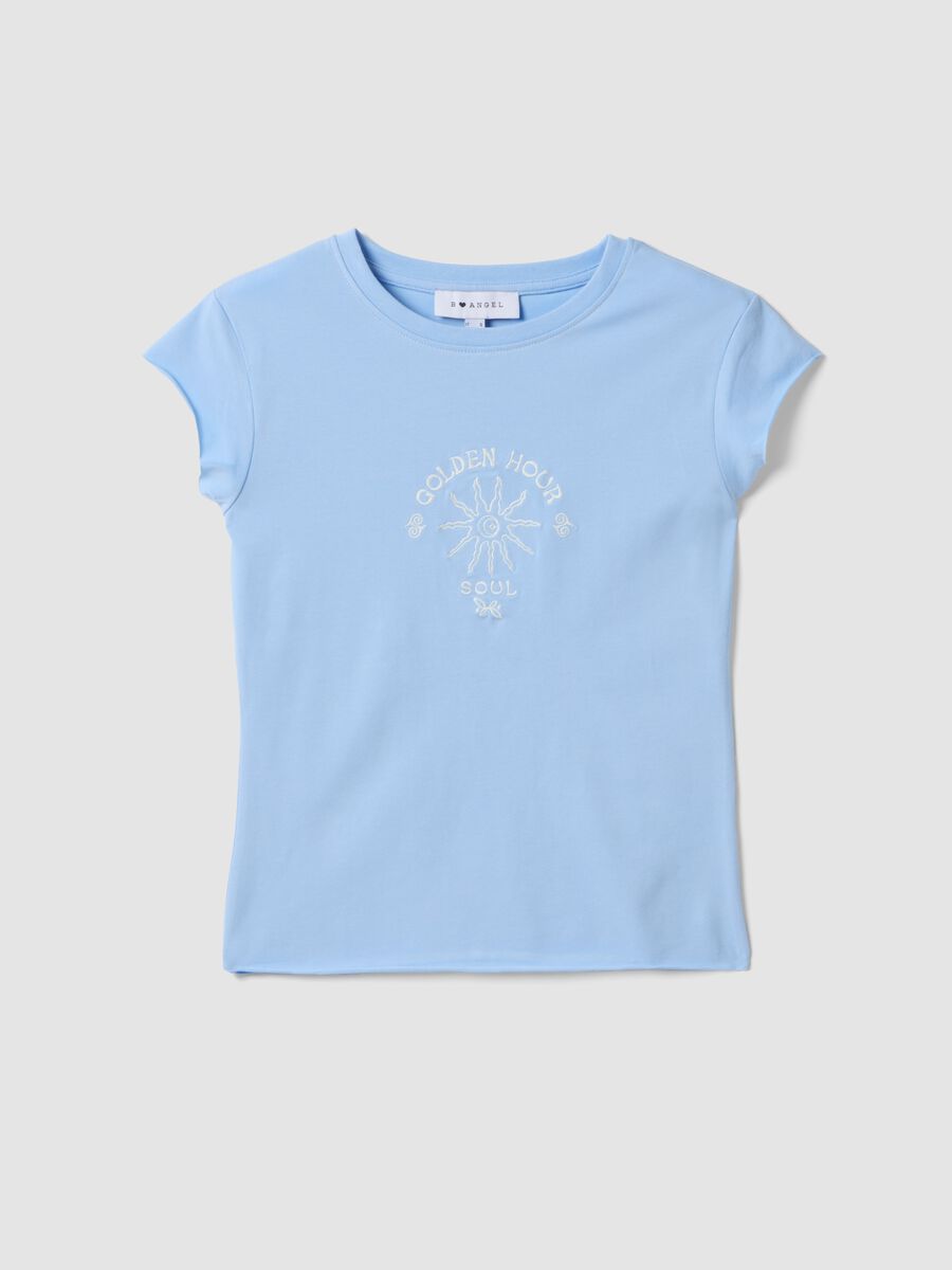 Blaue, figurbetonte T-Shirt aus Stretch-Baumwolle mit Print_4