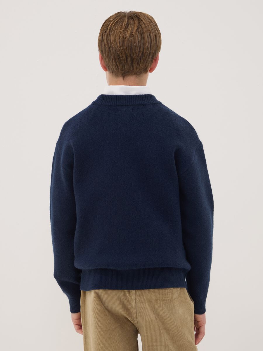 Navy blue crew-neck jumper with embroidered lettering_2