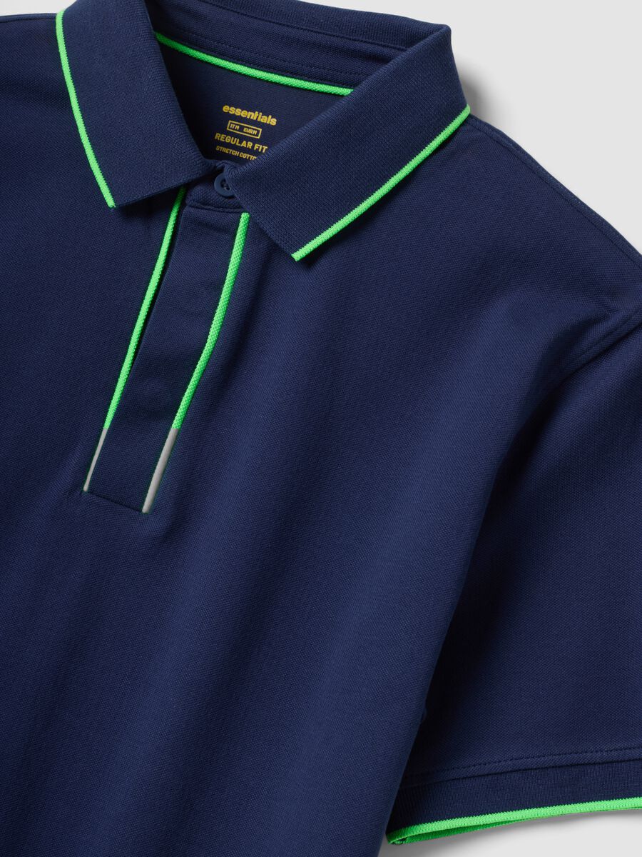 Blue short-sleeved polo in stretch cotton_1