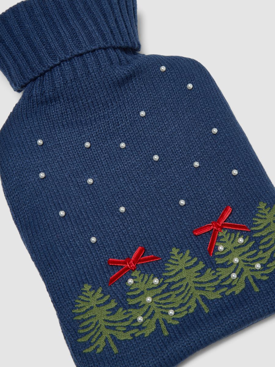 Blue hot water bottle with knitted cover_2