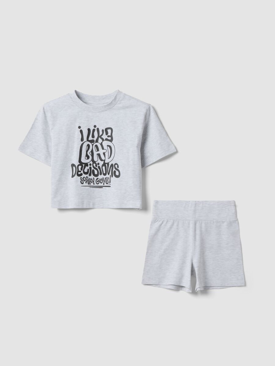 Grey cotton-blend set with T-shirt and shorts_0