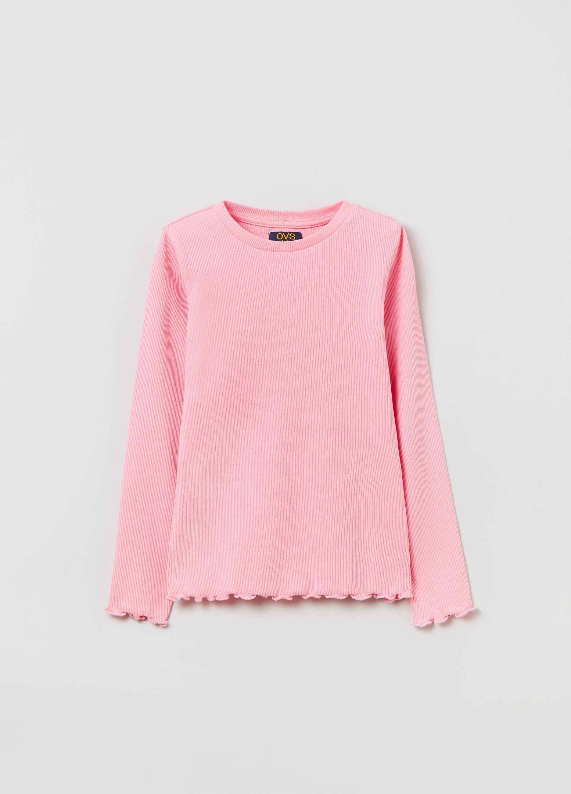Long-sleeve T-shirt with scalloped trims