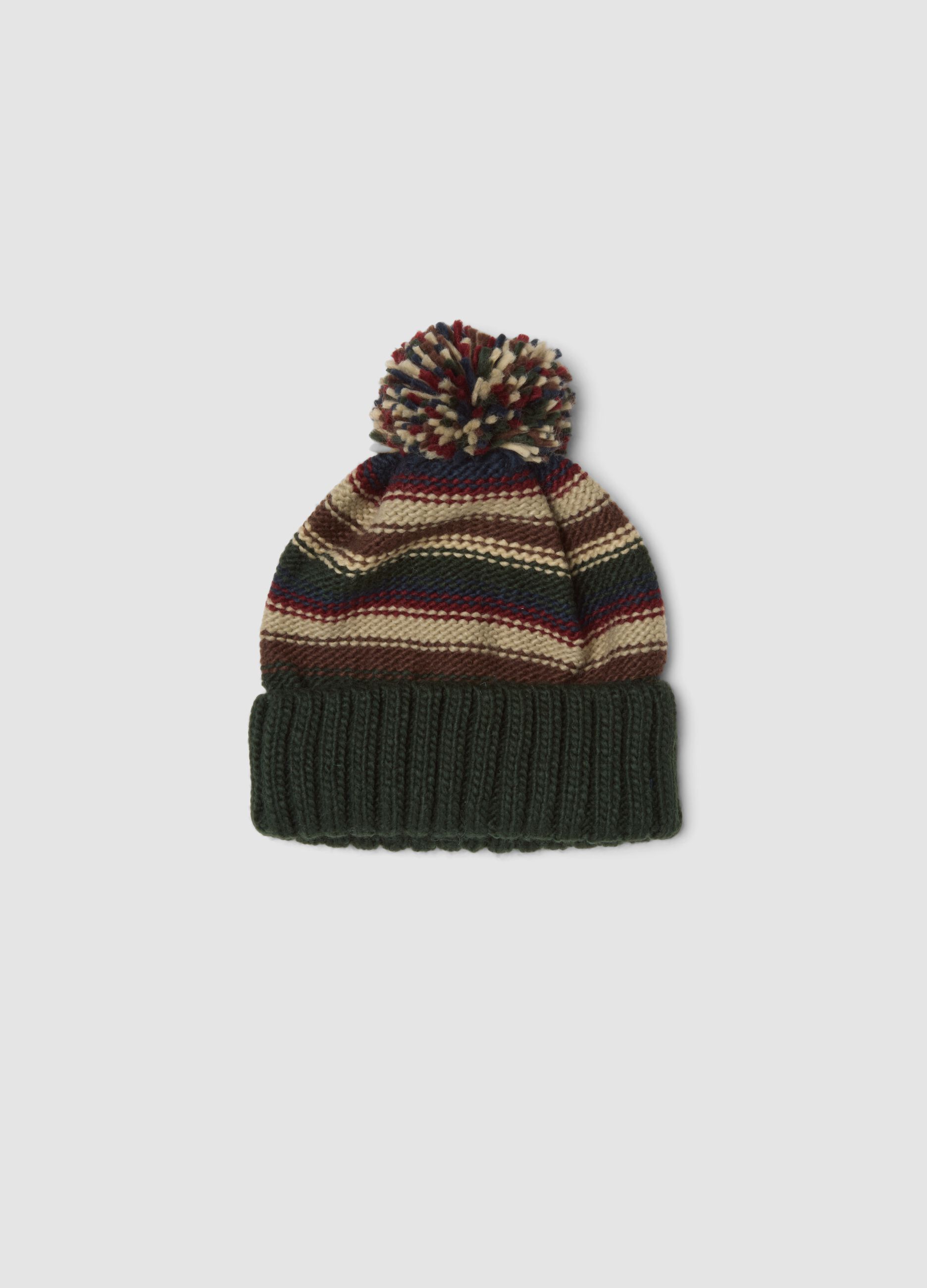 Multicolour beanie with pom pom