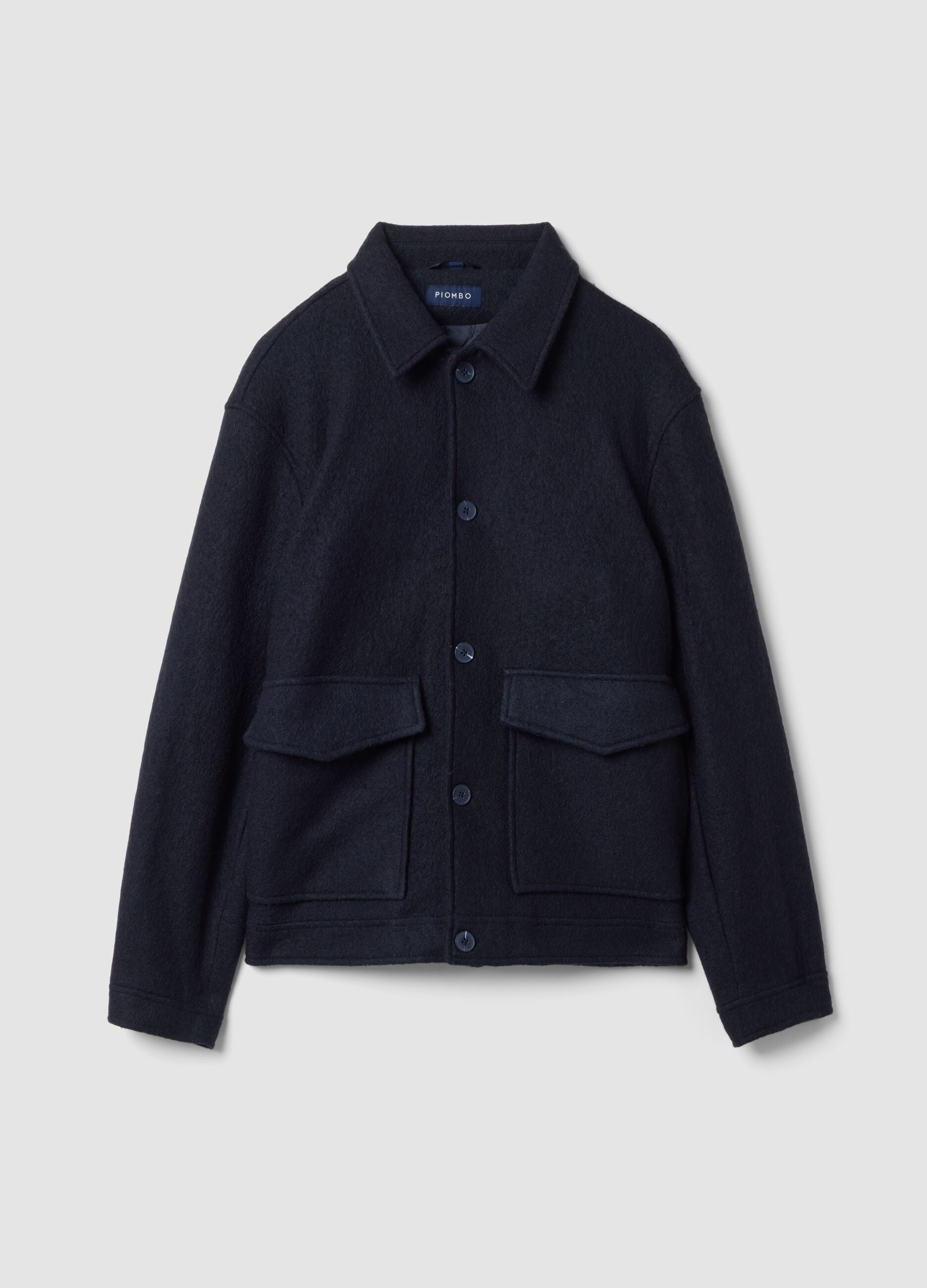 Shacket blu navy imbottita in misto lana e viscosa