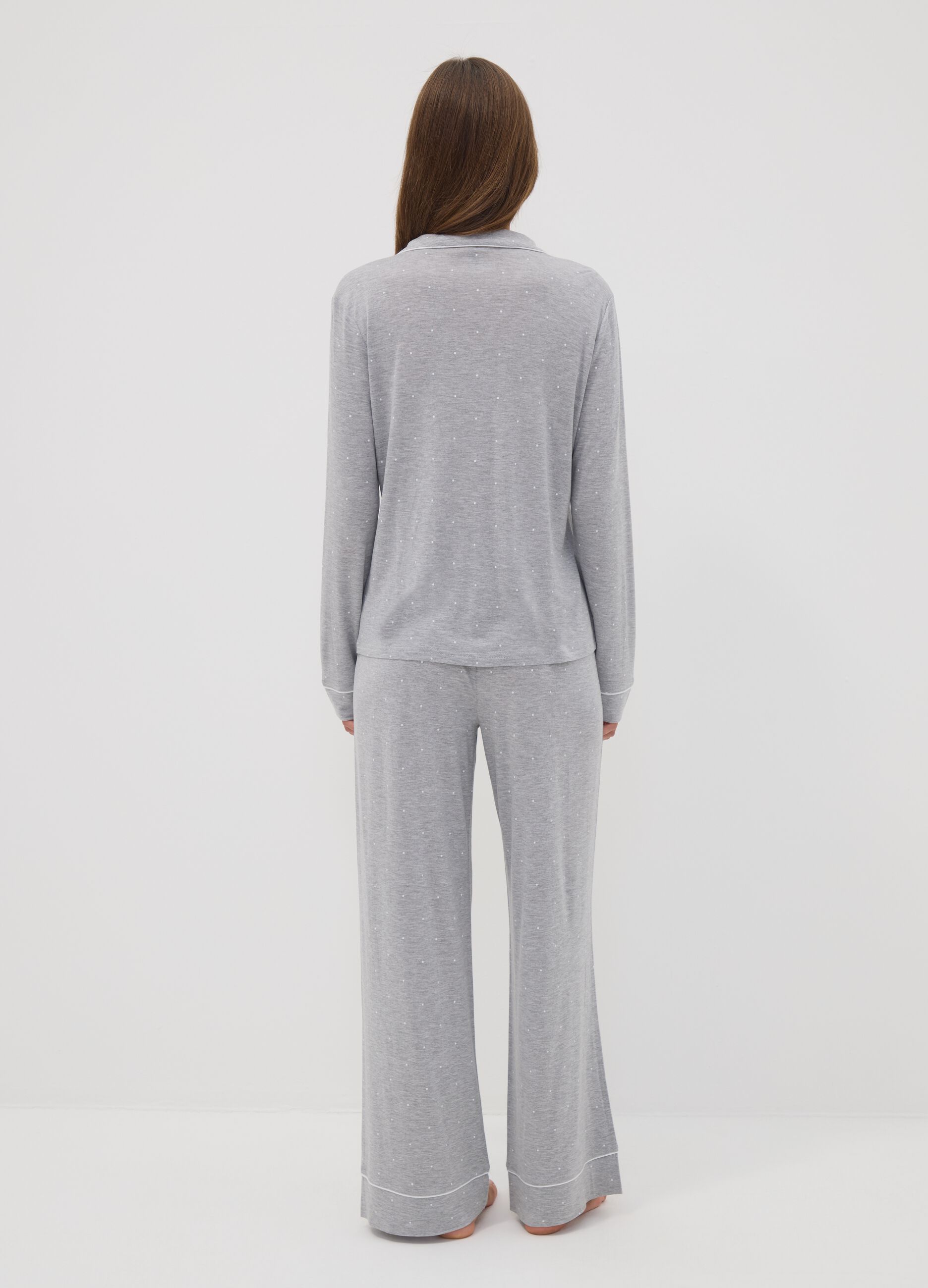 Grey pure viscose polka-dot V-neck pyjamas