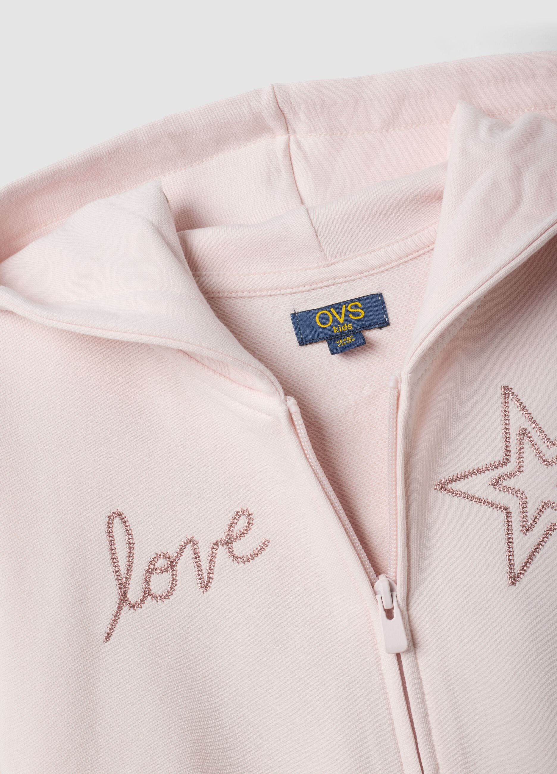 Felpa rosa crop in puro cotone con cappuccio per bambina