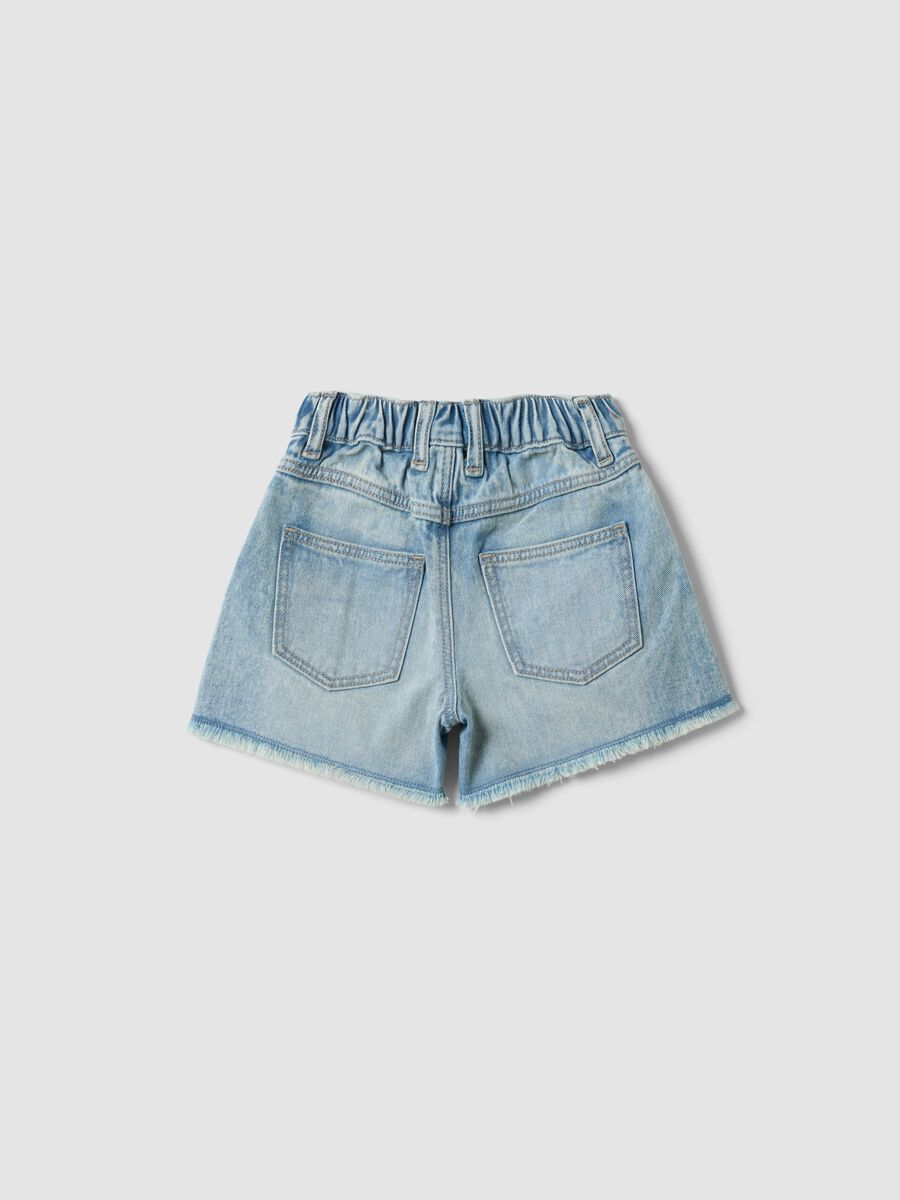 Light blue pure cotton denim shorts with rhinestones_1