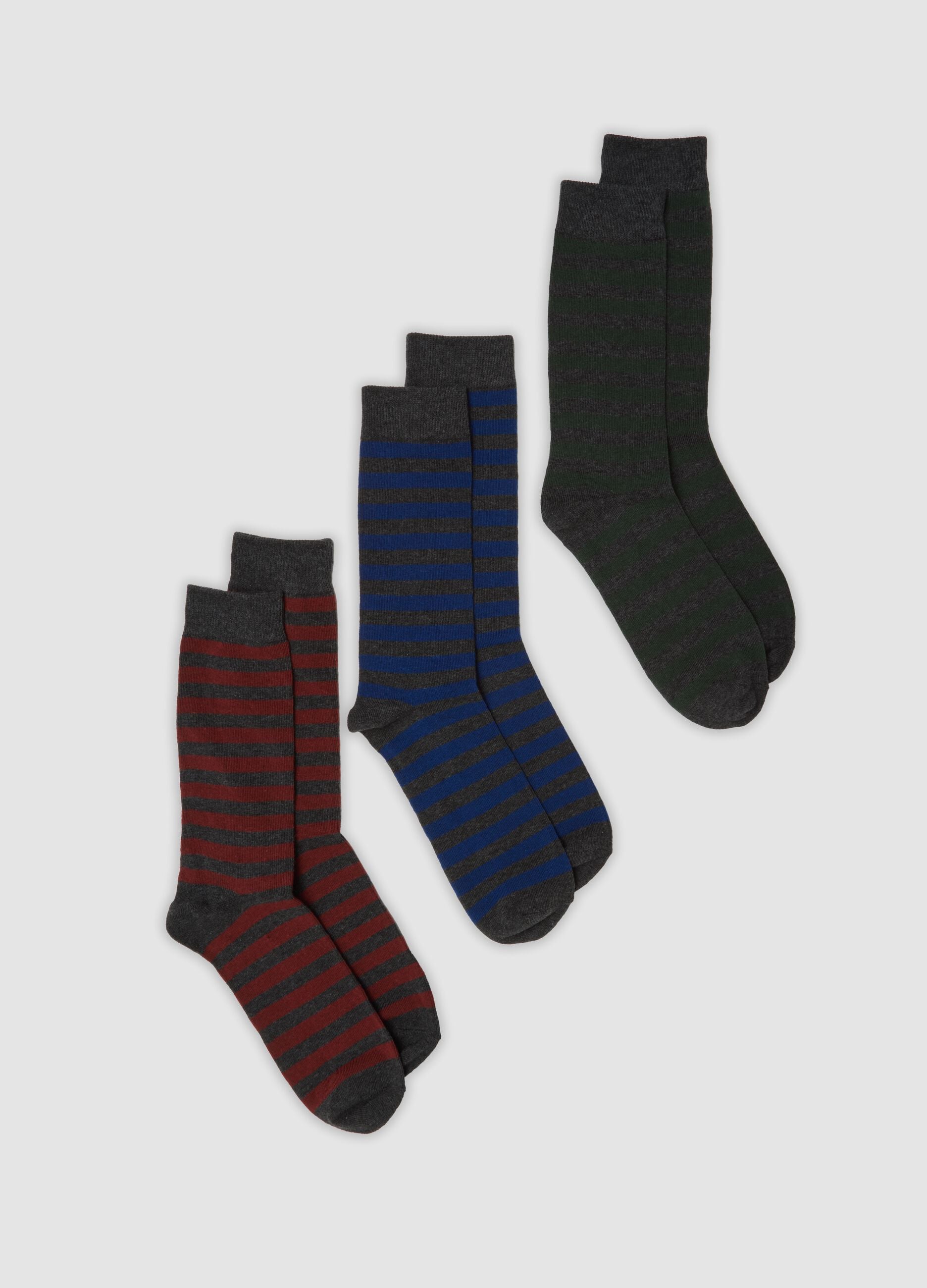 Three-pack of blue mid-calf socks in stretch organic cotton