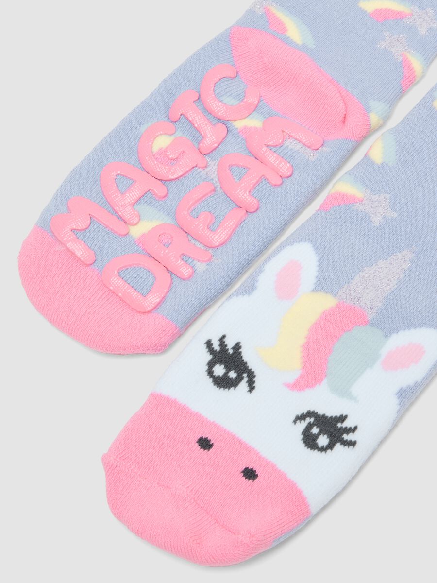 2-pack of short non-slip socks in stretchy organic cotton with unicorns_1