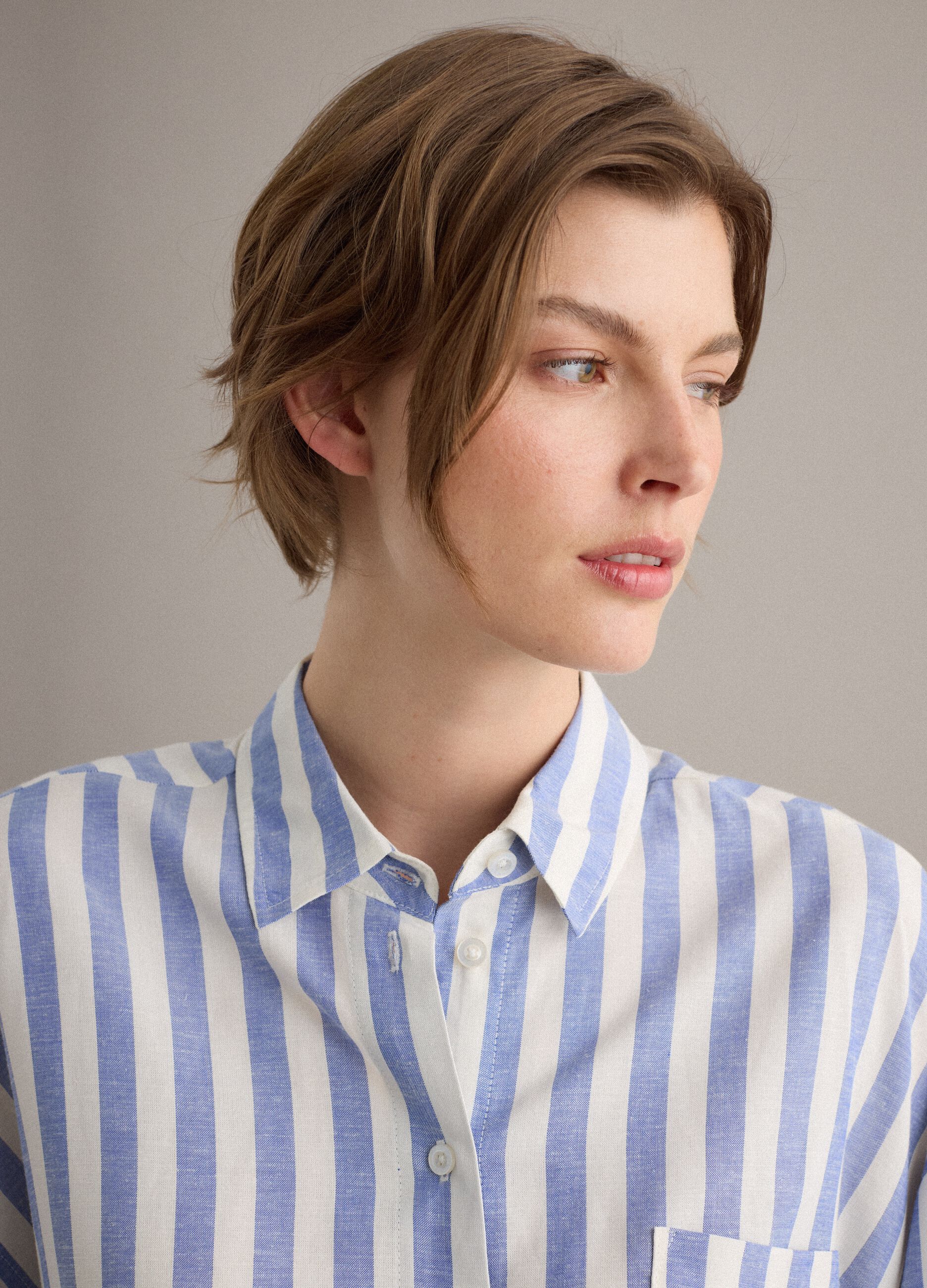 Multicolour striped viscose and linen-blend oversized shirt