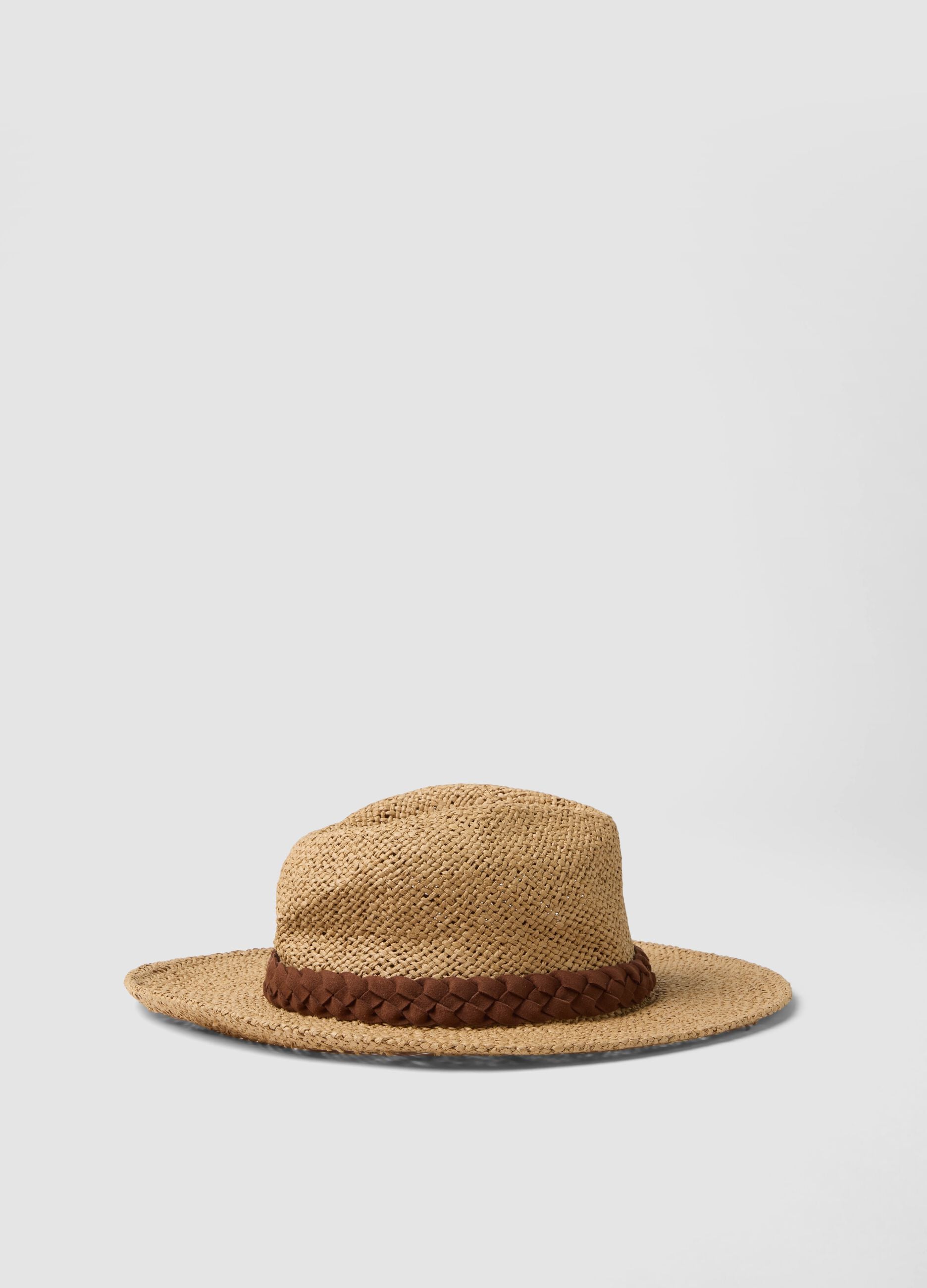 Sombrero panam&aacute; beige en tejido de papel puro con cinta marr&oacute;n