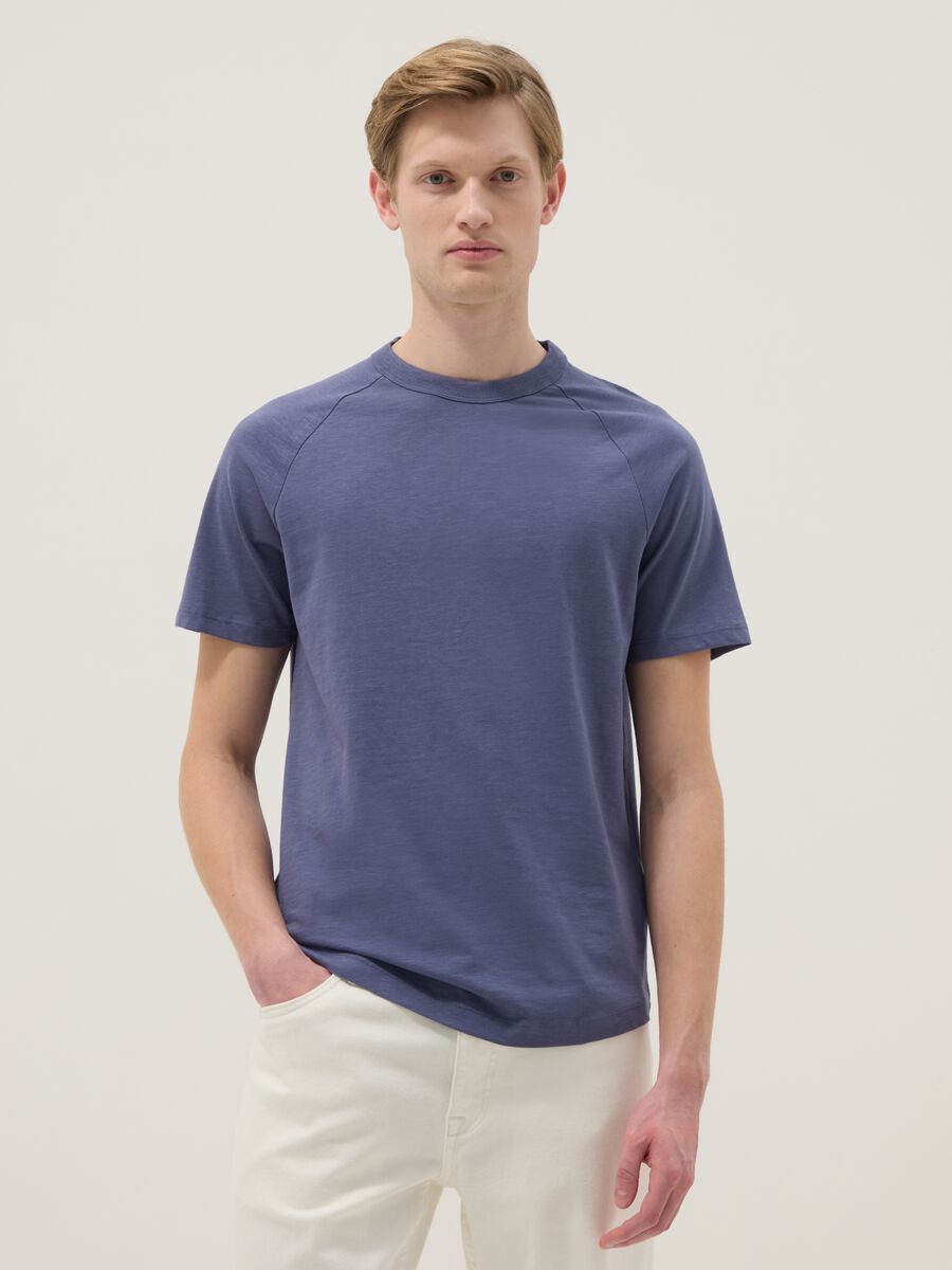 Regular fit blue pure cotton T-shirt_0