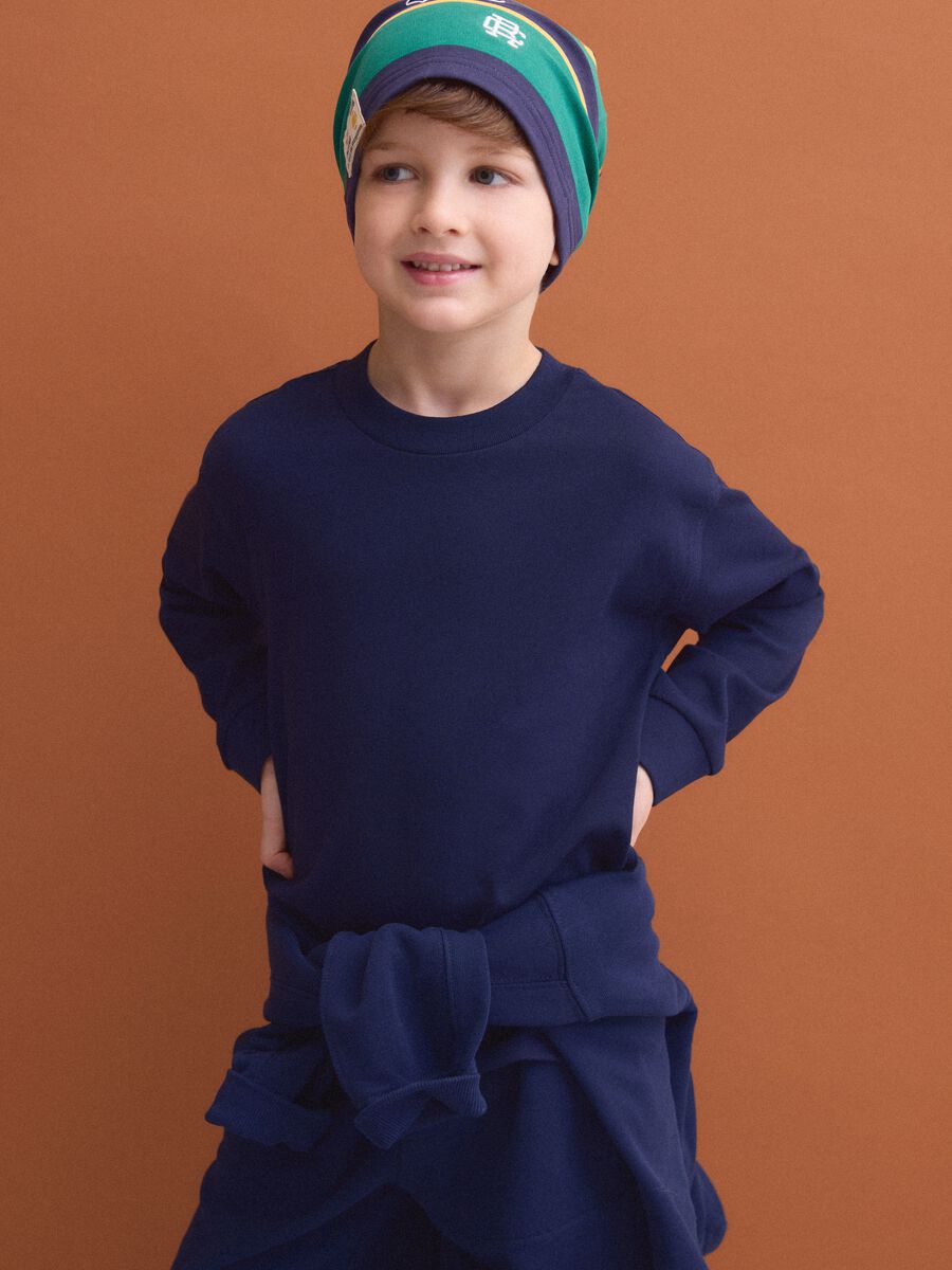 Multicolour striped stretch cotton hat with &lsquo;Club&rsquo; slogan_1